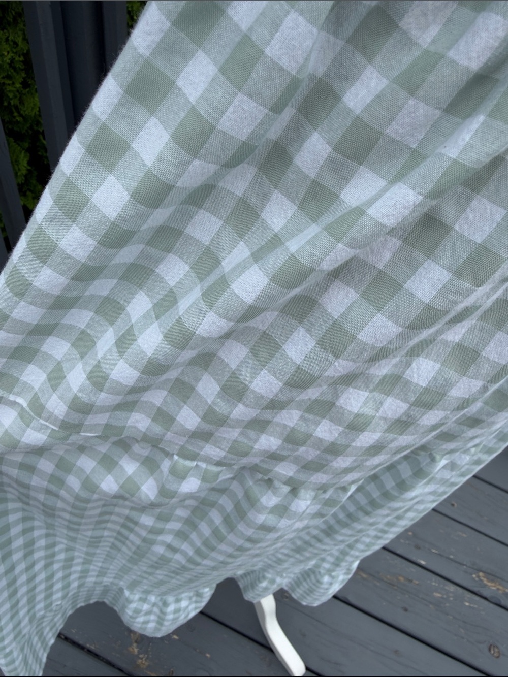 Smocked Square-Neck Gingham Midi Dress in Light Sage sz M - Picture 6 of 7